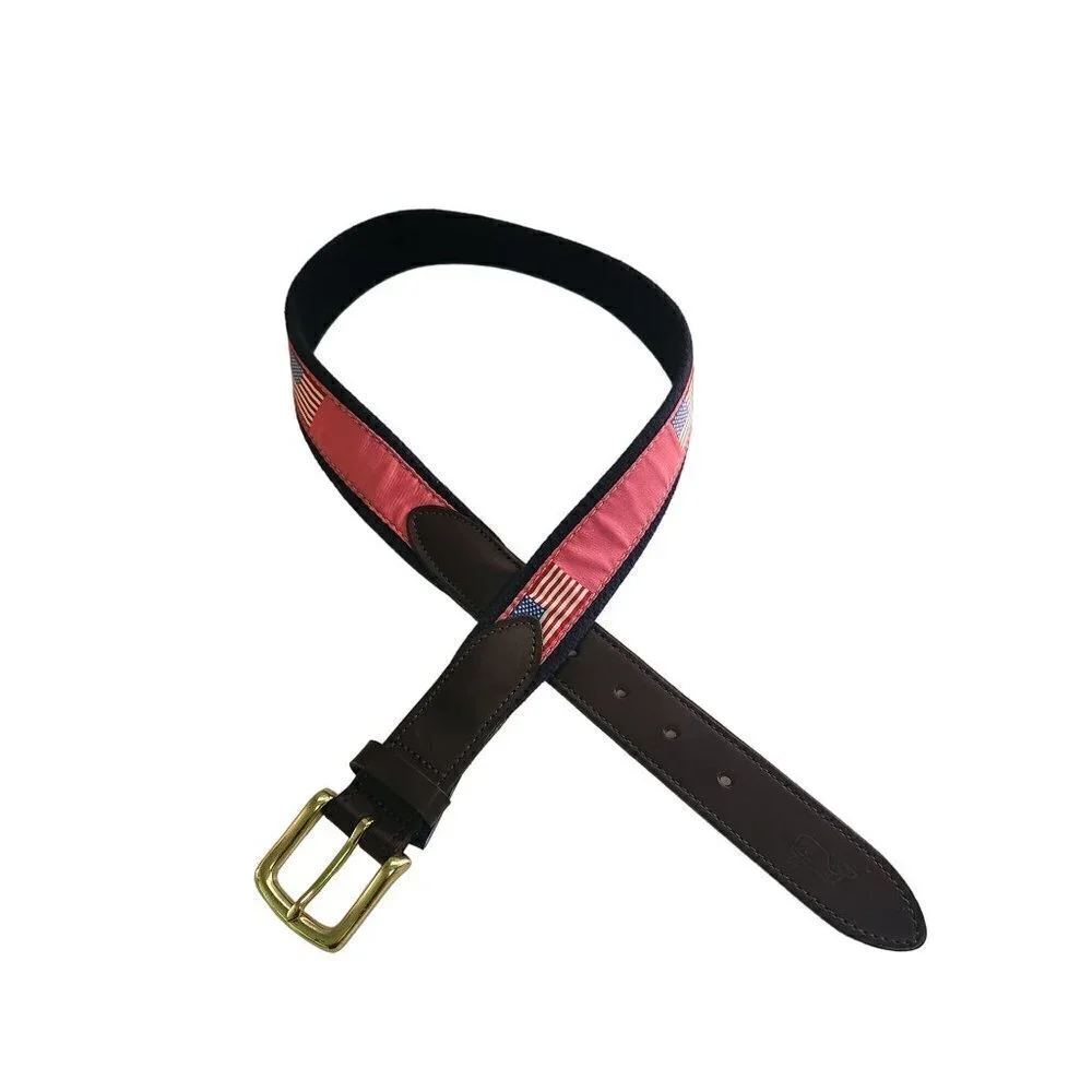 Vineyard Vines American Flag Leather Belt Size 30